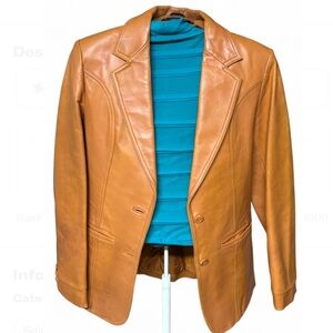 Danielle Vintage  60s/70s Style Tan Leather Button Blazer Made in Korea Sz Wm7/8